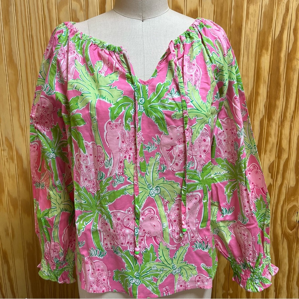 Lilly Pulitzer Vintage Elephant Palm Tree Taboo Print Blouse